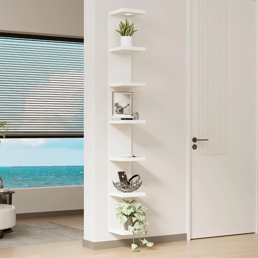 

Versatile 7 Tier Wall Shelf Unit, White Lack Wall Shelf, Display Floating Shelf with LED Remote Control Light