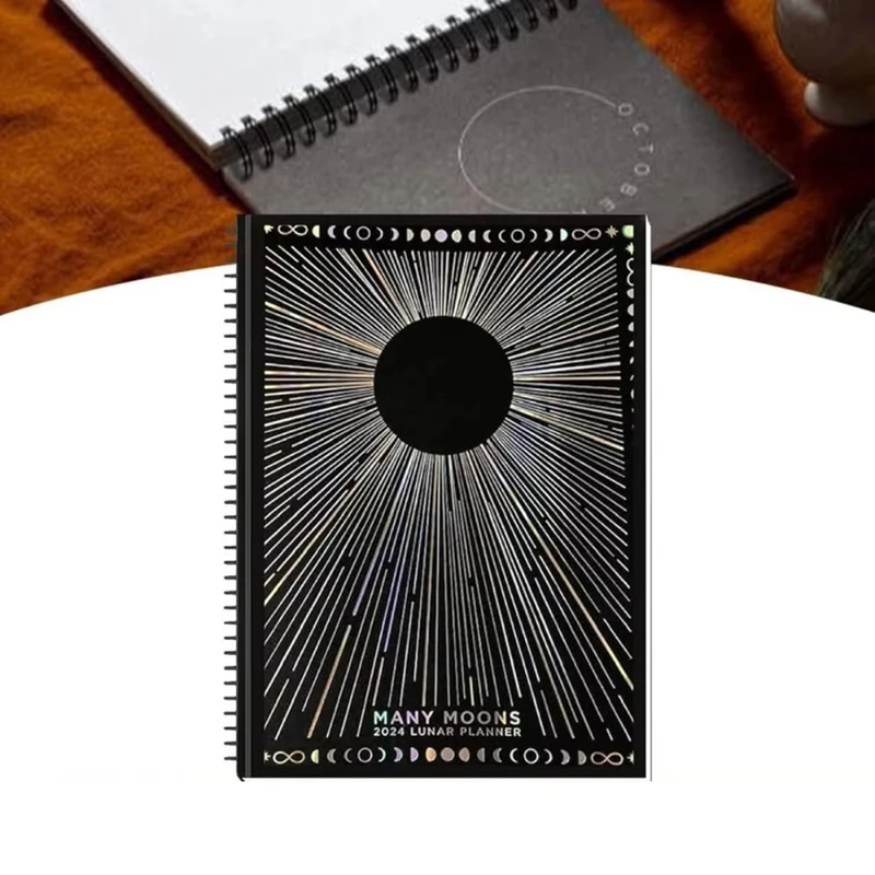 AT93-2025 Pianificatore lunare di molte lune, pianificatore lunare per streghe, pianificatore lunare magico, taccuino pianificatore 2025 con luna