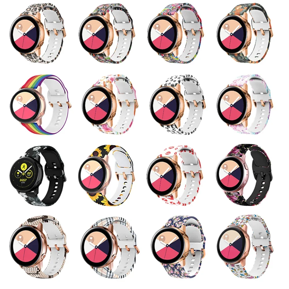 Ремешок силиконовый для наручных часов, сменный Браслет с принтом для Samsung Galaxy Watch 5 Pro, 45 мм, 4, 40, 44 мм, Watch 4 Classic, Active2, S3, 20 22 мм