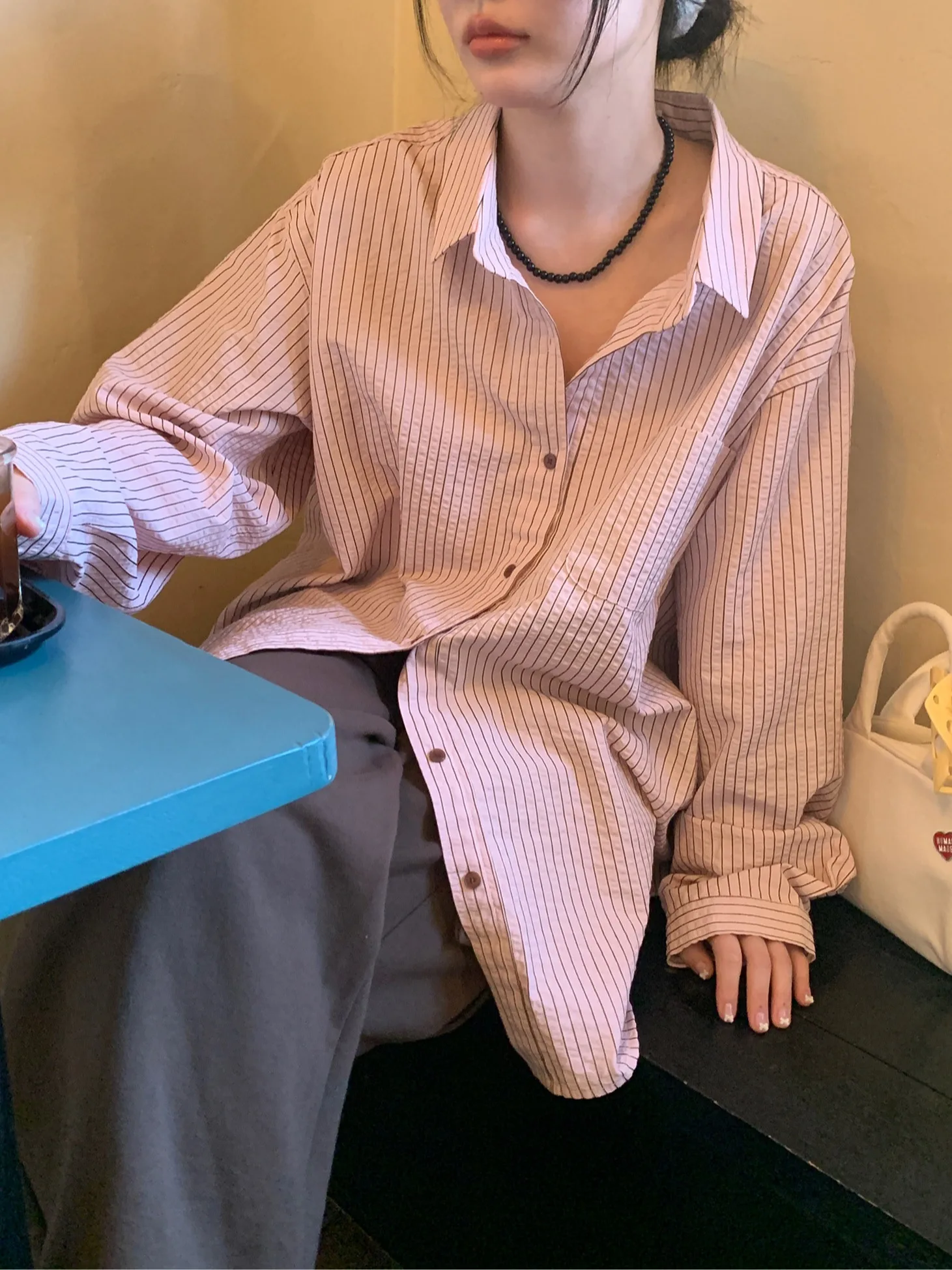 

Sweet Anti-Aging Color Blo Long Sve irt Women's Early Spring New Loose Versatile Pink Blouse Top Korean Sle Spring A...