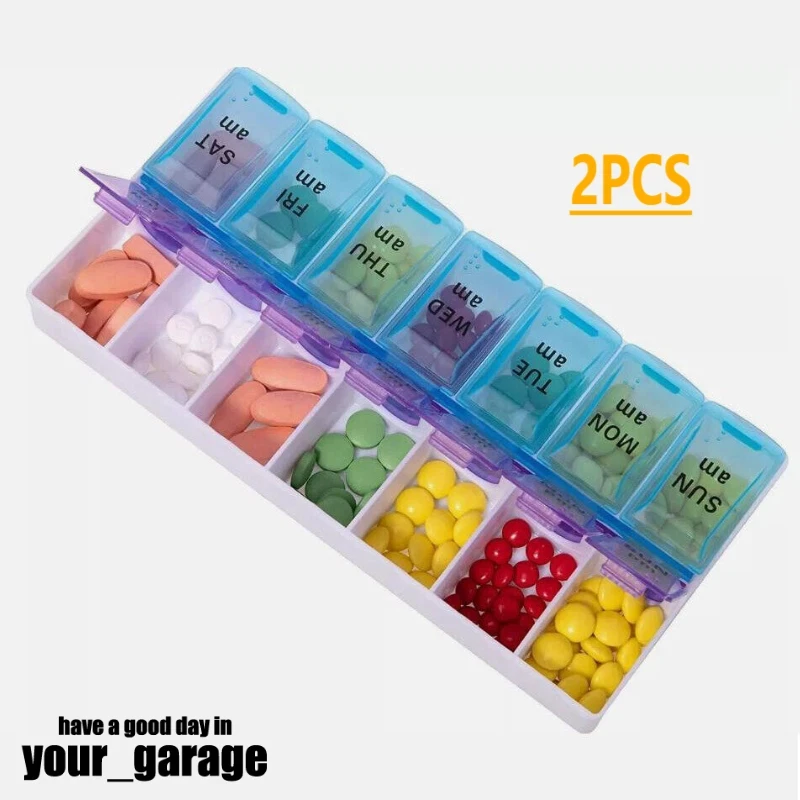 

2PCS Pill Cases Box Weekly Pill Box Organizer Twice a Day 7 day AMPM Organizer Case Large Compartments Medicine dispenser