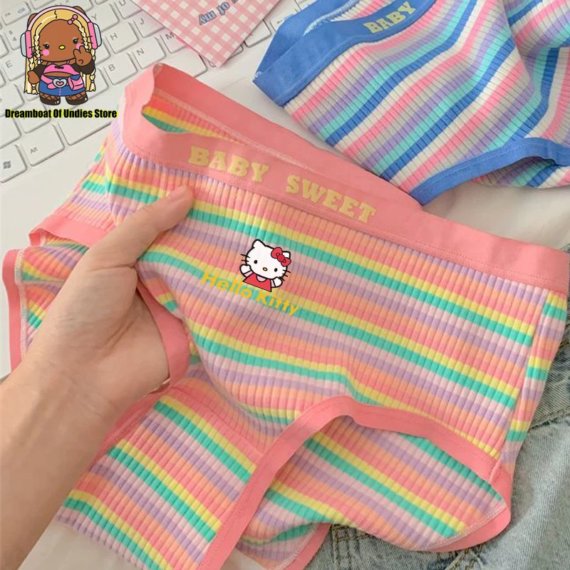 Hello Kitty Plus Size Underwear Rainbow Women's Panties Briefs Sexy Lingeries Underpant Elasticity Panty Female Intimates 3XL