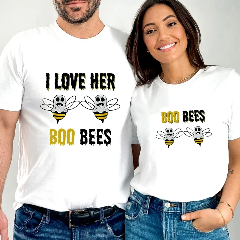 2023 Couple TShirt for Lovers I Love Her Boo Bees Graphic Women Men Shirt Couple Bee Short Sleeve Sweet Letter Harajuku Couple T