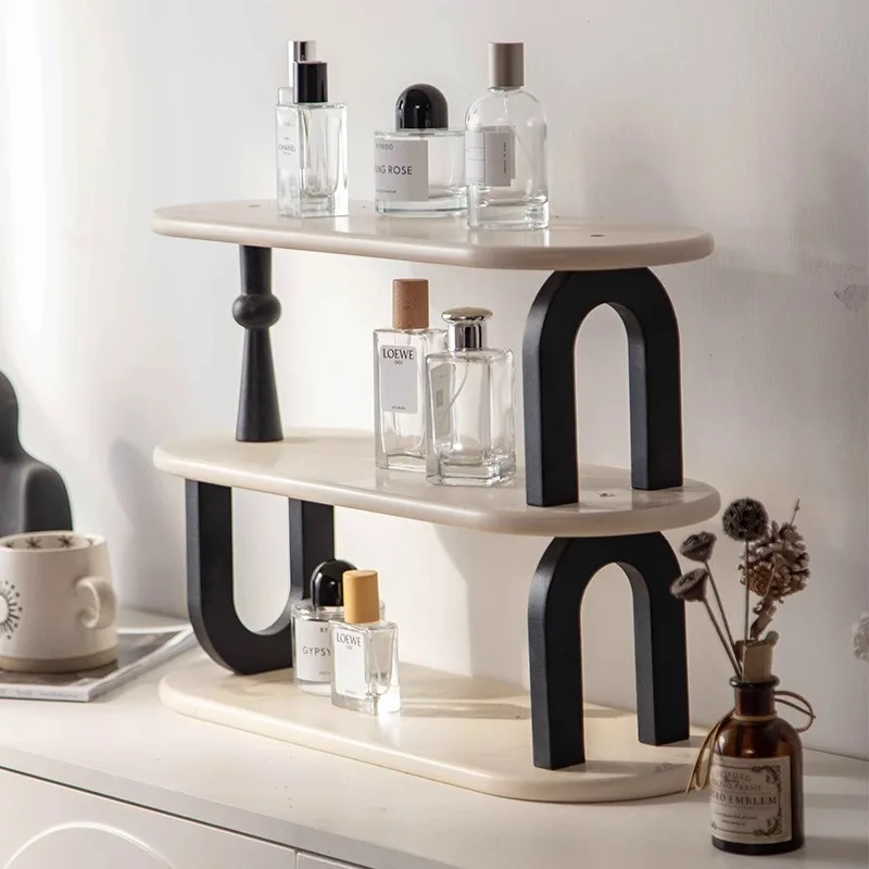 French Cream Style Vanity Shelf, Makeup Storage Organizer, Perfume Lipstick Display Stand, Multi-Functional Bedside Cup Rack