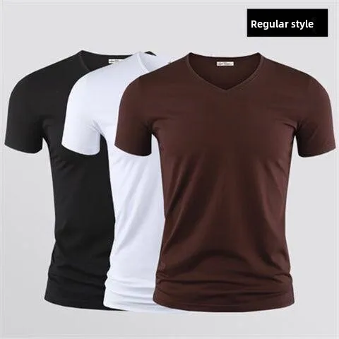 Slim Fit round Neck Short Sleeve Modal Ice Silk T-Shirt Men's Summer Business Style Top Tight Base Shirt Daily Wear Polyester... image 3