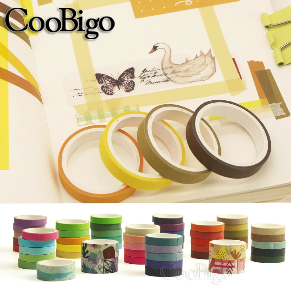 11Rolls/Lot Rainbow Washi Tape Set Simple Sticker Scrapbooking Journal Aesthetic Stationery Supply Solid Color & Printed Pattern