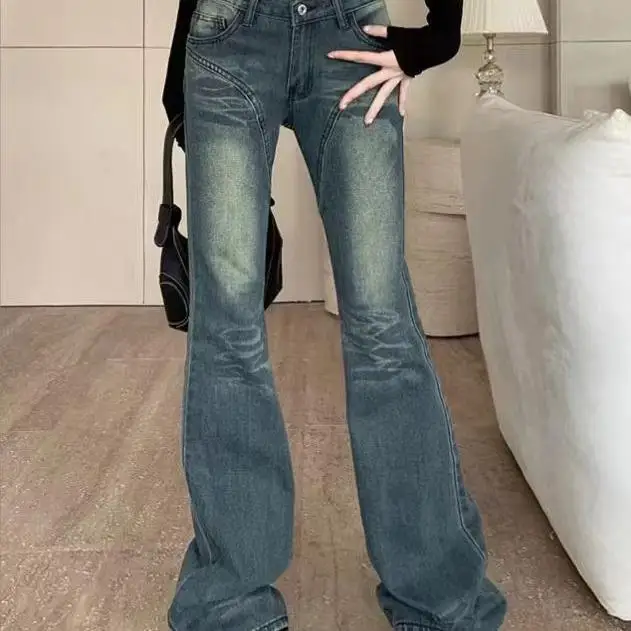 

Джинсы с низкой талией, цветные джинсы с блузкой талией, женские облегающие джинсы с микро-клеш, осенние новые джинсы Spicy Girl Sle, синий хлопок