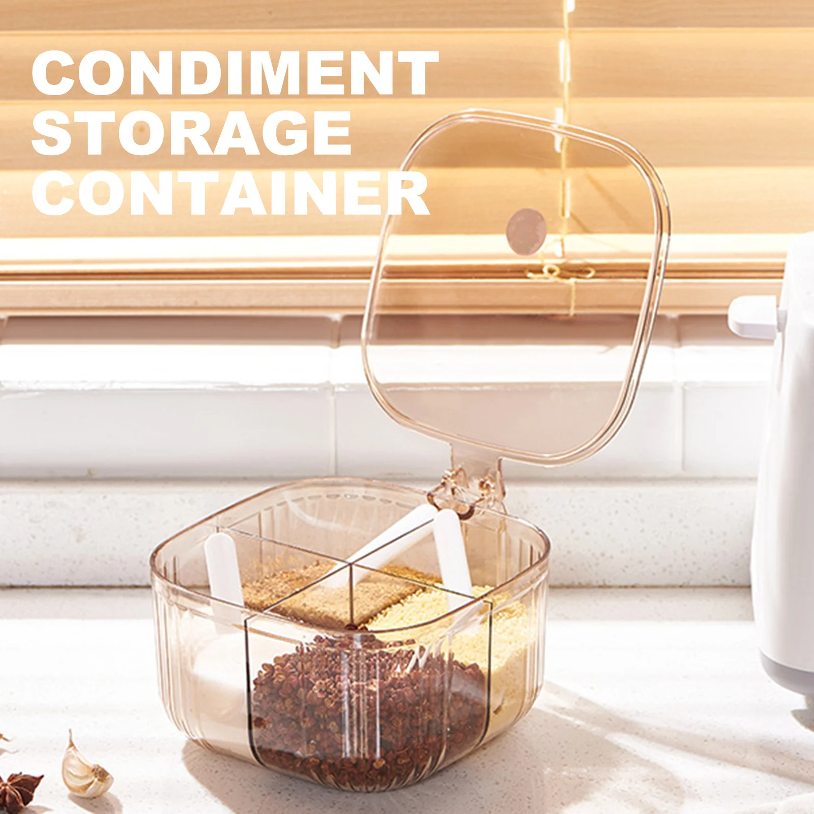 

Kitchen Seasoning Box Four Compartments Multi-Function Spice Container Convenient Kitchen Storage Condiment Holder Salt Pepper