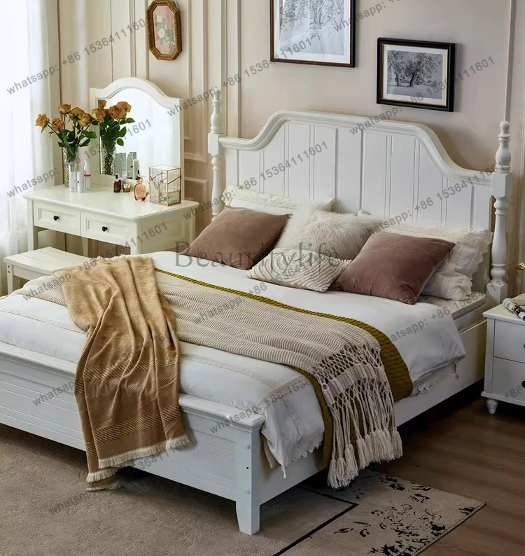 Modern simple Nordic white cream wind man 1.8 meters double bed box