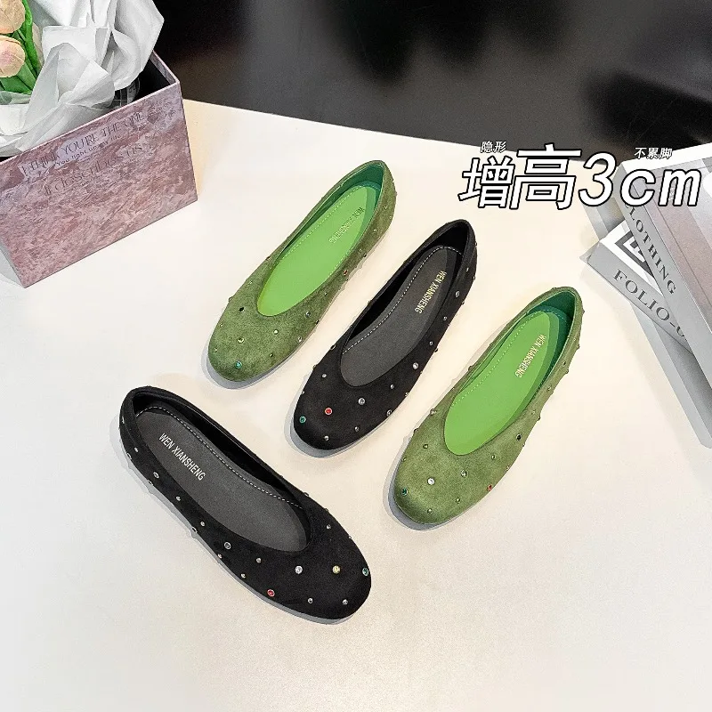 

Women's Shoes 3cm Inner Height Increase Shoes Classic Round Head Shallow Mouth Single Shoe Fashion Suede Soft Sole Casual Shoes