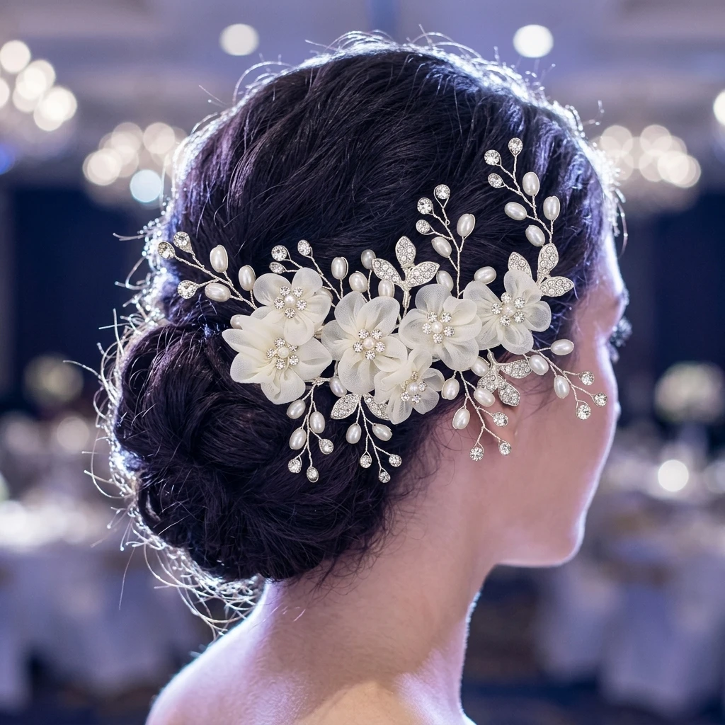 

Floral Rhinestone Pearl Hairpin Comb Headband Women Wedding Hair Accessories Bridal Crown Hairpin Gift