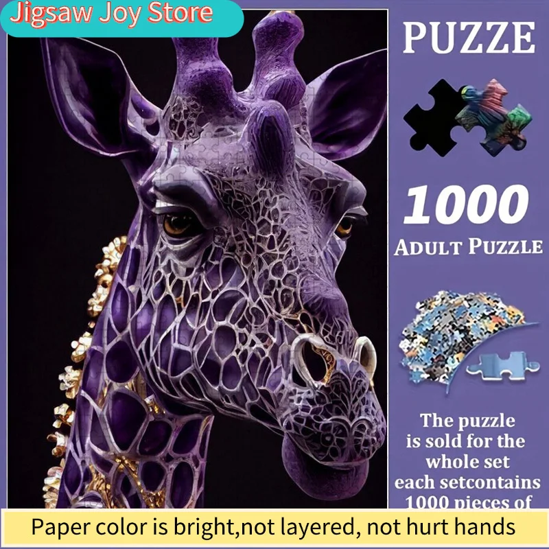 

Large Jigsaw Puzzle Suitable for & s - Colorful Purple Giraffe with Multicolor Animal Theme, Portable Box for family, Challen