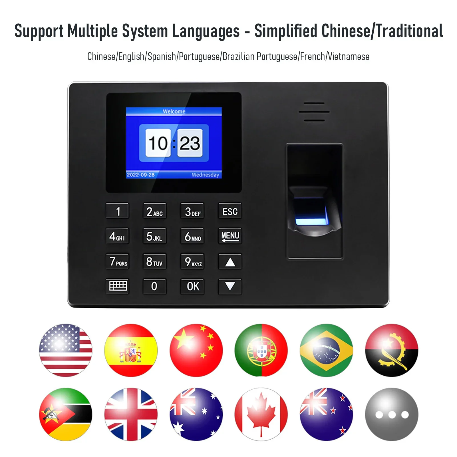 B-M F06 Intelligent Fingerprint Time Attendance Machine Fingerprint/Password with 2.4'' Display Screen Time Clock Multi-language