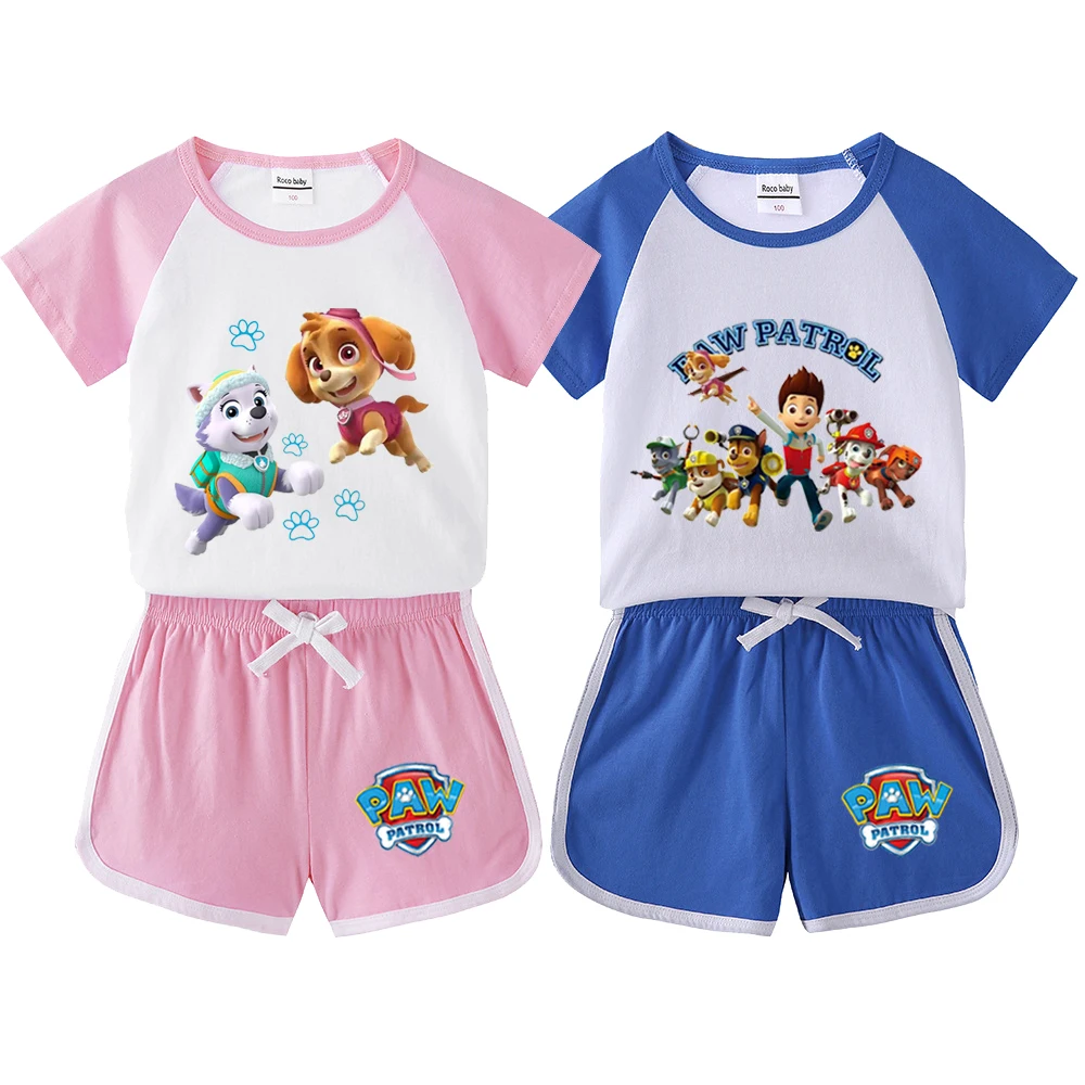 Ensemble pyjama d'été pour enfants, T-shirt + short de patrouille de dessin animé, hauts + shorts en coton pour garçons, 2 pièces, combinaison de Sport pour bébés garçons et filles