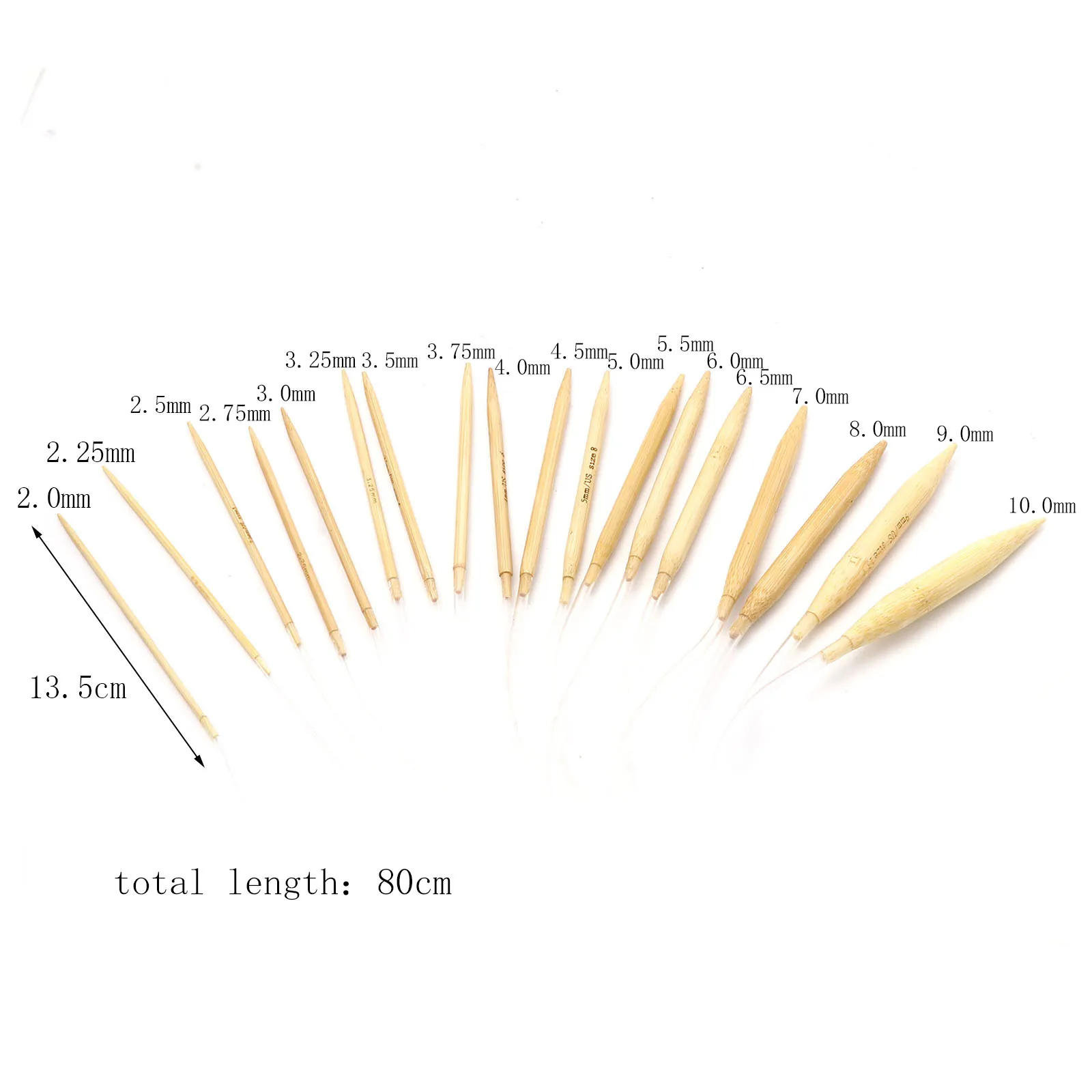 2-10mm Bamboo Beige Plastic Circular Knitting Needles Crochet Needles Pins Needle Craft Tools DIY Sewing Tools 80cm Long,1 Piece