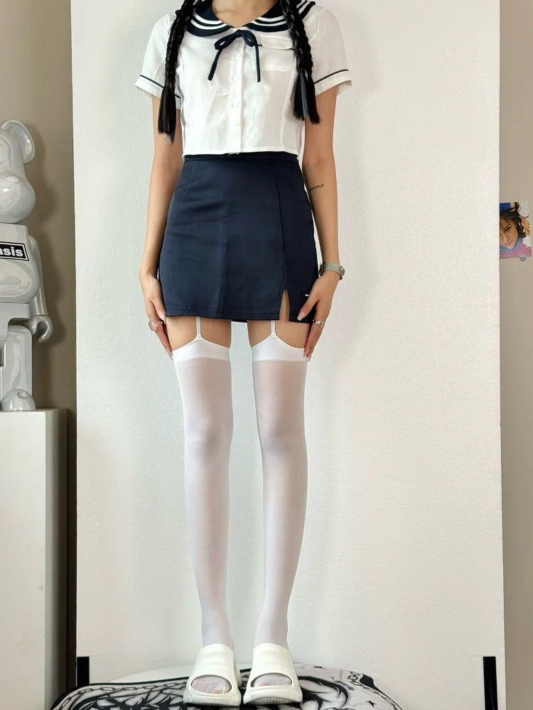 Thin Suspenders Stockings Women Over-The-Knee Thigh High Summer Breathable Japanese Long Socks Sexy Velvet Lolita JK