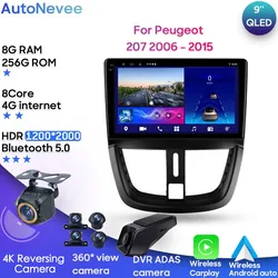 Per Peugeot 207 2006 - 2015 Android Autoradio Unità Stereo Lettore Multimediale Navigazione GPS BT Carplay Android Auto No 2din