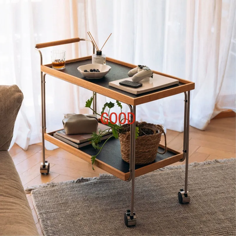 Living Room Cart Coffee Table Shelf Home Sofa Solid Wood Side Table Bookshelf Magazine Snacks Storage Rack Balcony End Table