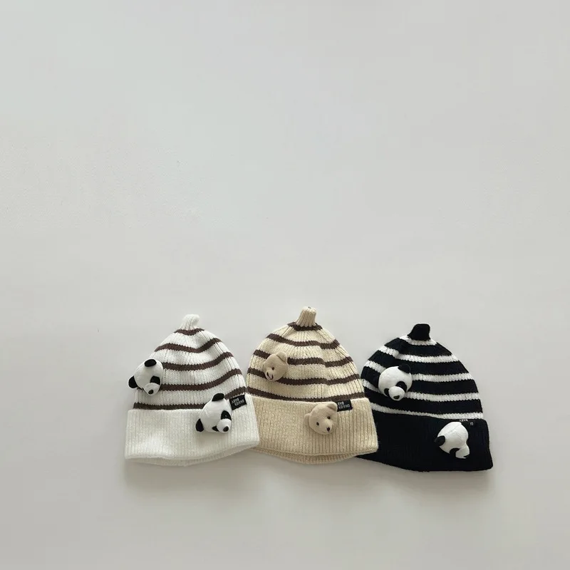 Autumn Winter Kids Boys Girls Knitted Hats Lovely Panda Accessories Baby Beanies Soft Warm Stripe Children Caps