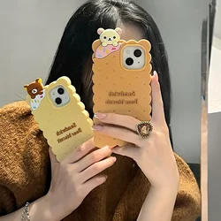 Cute Funny Rilakkuma Bear Biscuit Case for IPhone 16 15 14 13 12 11 Pro Max Soft Silicone Shockproof Coque Fashion Protect Cover