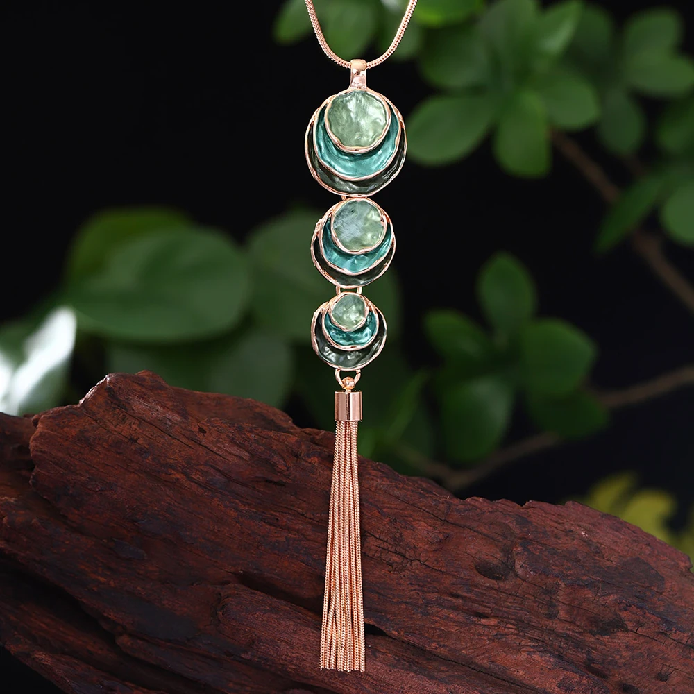 Fashion 3-Layer Round Chain Tassels Pendant Necklace for Women Accessories Trendy Gold Color Long Necklaces Party Jewelry Gift