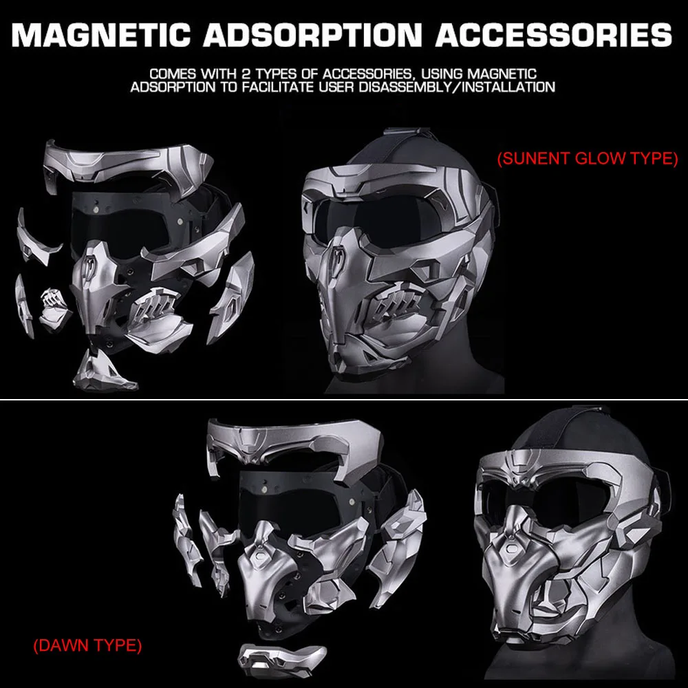 Tactical Mask Modular Magnetic Adsorption DIY Armour Doomsday Mask Set Adjustable Paintball Airsoft Protective Mask Cosplay Prop