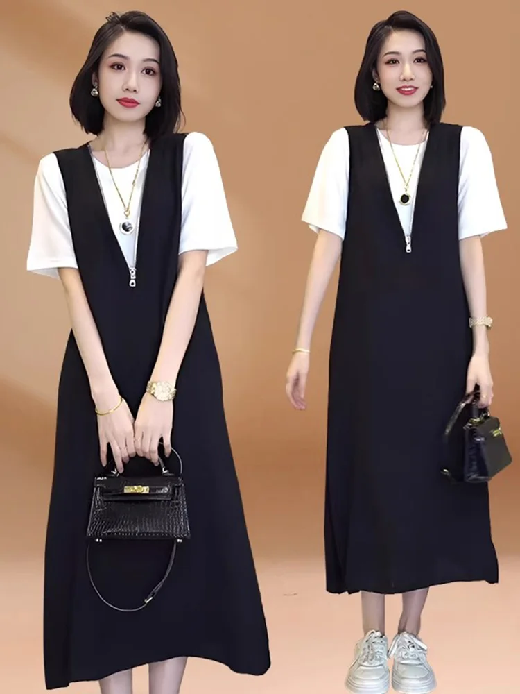 

Women's Commute Versatile Short Sleeve T-Shirt Set Loose Fit V-Neck Two-Piece Suit Summer New Style Slimming Effect