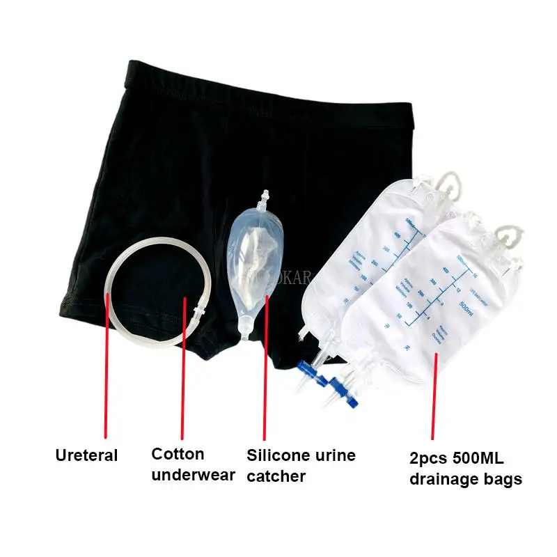 Urine Bag Shorts Reusable Male Urinal Bags Silicone Urine Funnel Pee Holder Collector With Catheter For Old Men Bedridden