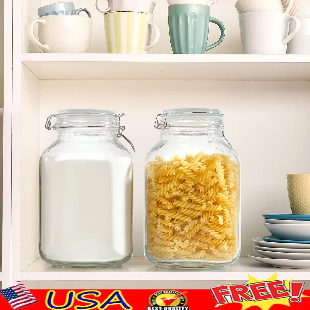 

2 Pack 106 oz Glass Storage Jars with Airtight Lid Wide Mouth Food Container Flour Sugar Cereal Pasta Rice Coffee