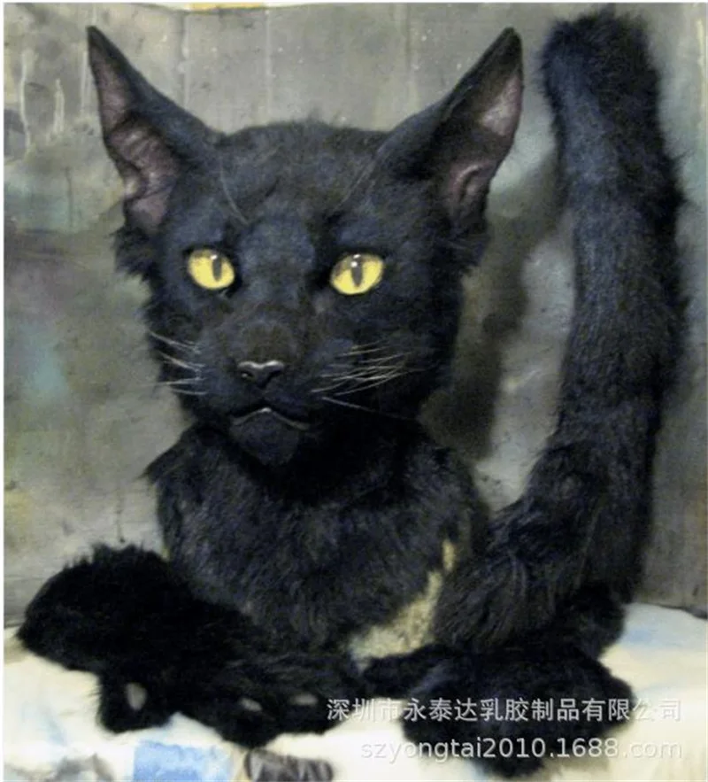 

Black Cat Mask with Hairs Halloween Costume Party Novelty Animal Head Rubber Latex Mask