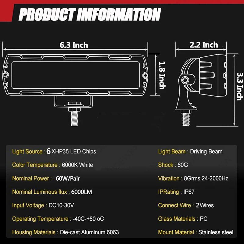 6 Inch Led Bar 7D Lens Work Light Bar 6‘’ 7D Driving Beam Spotlight For Car SUV ATV Truck Tractor Daytime Light 12V Car Styling