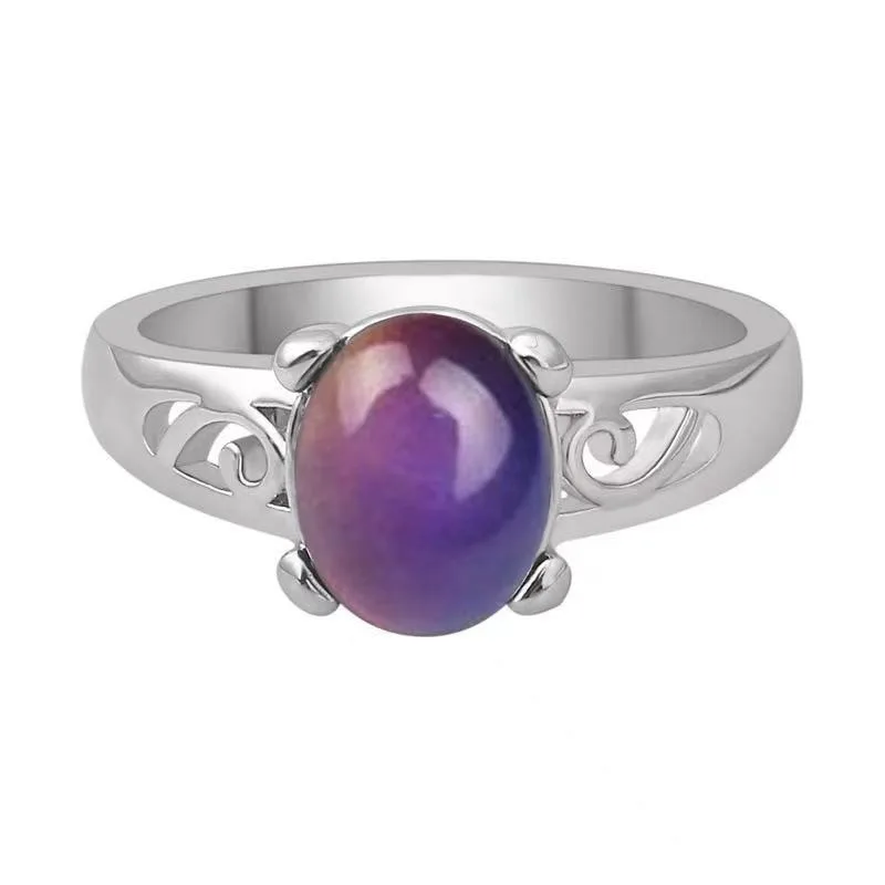 1pcs Vintage Change Mood Ring Creative Warm Stone Color Changing Ring Round Temperature Control Color Changeable Rings Gothic