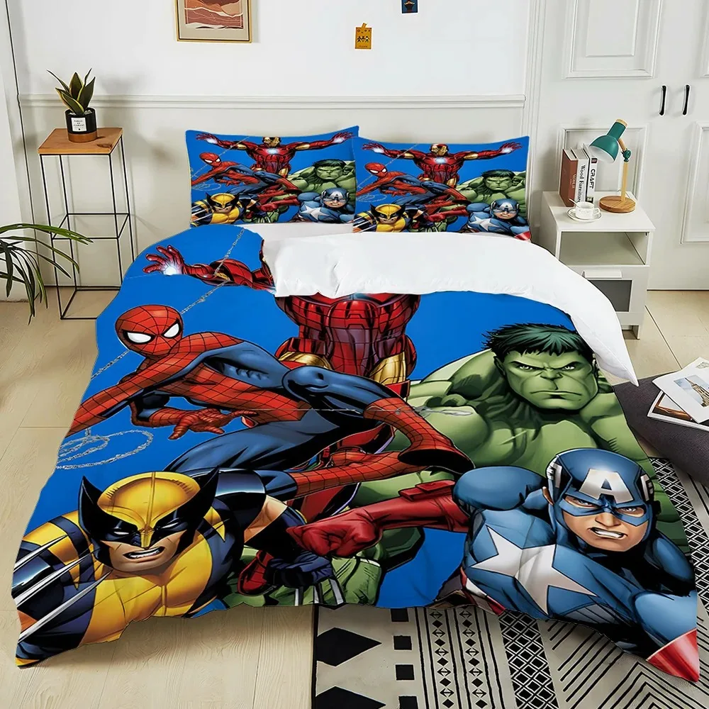 Marvel Bedding Set Superhero Cartoon Duvet Cover Pillow Case, Hulk Iron Man Duvet Set Comfortable Bed Set King Size Bed