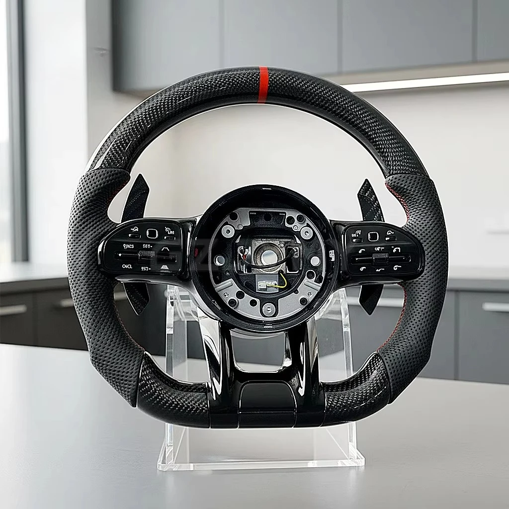 Carbon Fiber Steering Wheel Black Leather LED RPM Sports Upgrade for  AMG C/E/S-Class