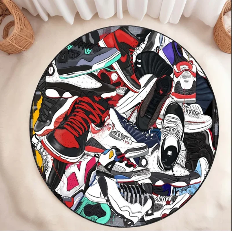 Tênis sapatos tapete tênis redondo círculo sapatos tapete personalizado tênis tapete rugsneaker arte rua legal tapete esporte