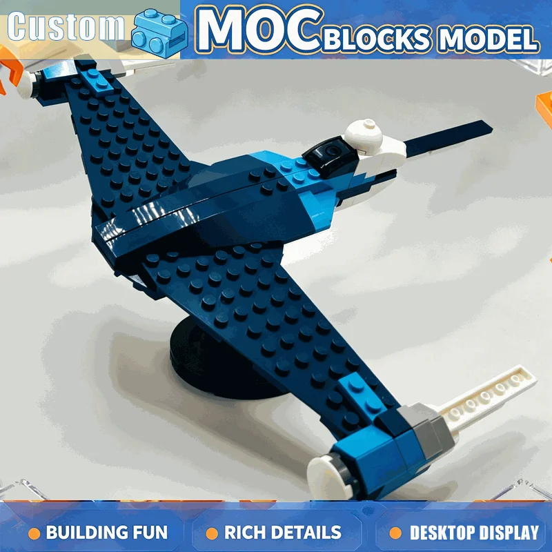 132PCS Blue Space Fighter Building Blocks Futuristic Starship Aircraft Model DIY Assembly Toy Creative Collection Birthday Gift