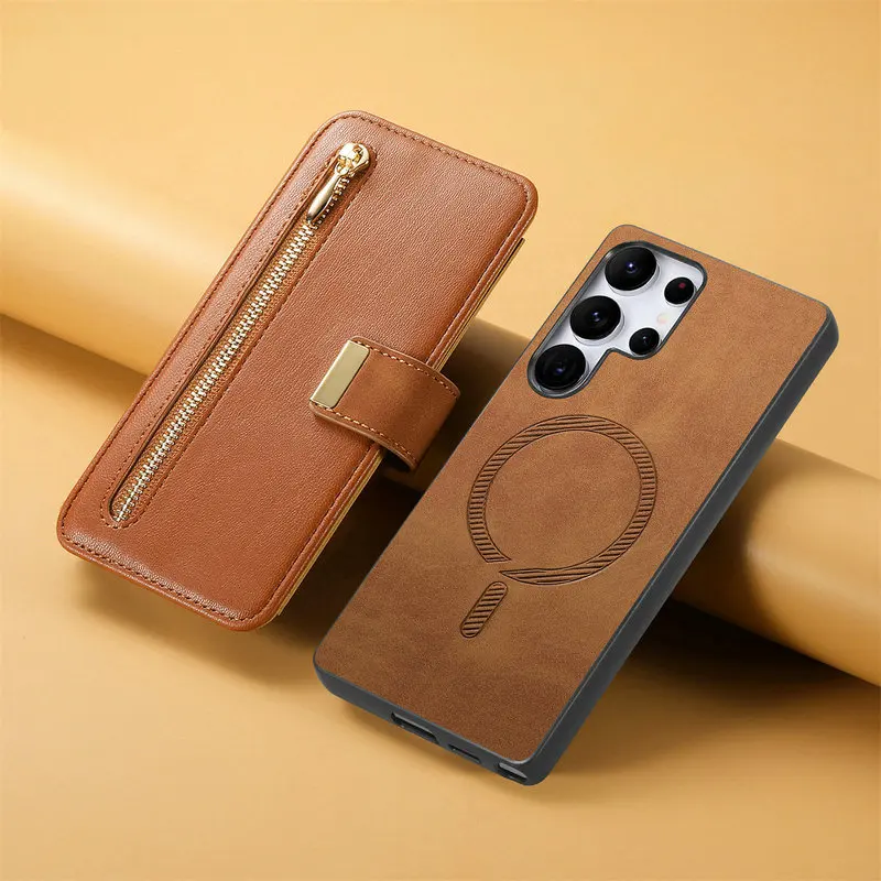 2-in-1 Afneembare Lederen Magnetische Kaarthouder voor Samsung Galaxy S26 Ultra S25 Edge 5G Flip Cover Wallet Funda Samsung S25 Plus FE