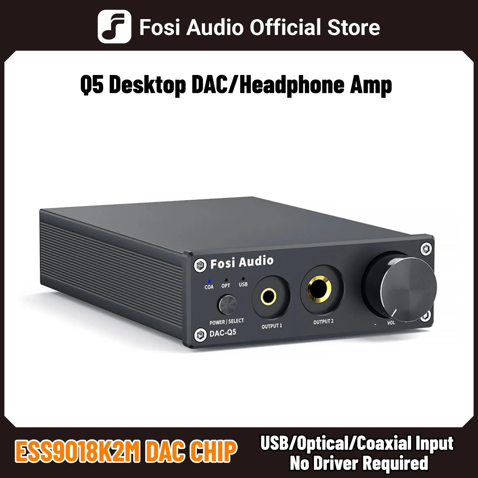 

Fosi Audio Q5 DAC Converter USB Digital-to-Analog Adapter ESS9018K2M Decoder & Headphone Amplifier & Mini Stereo Preamplifier