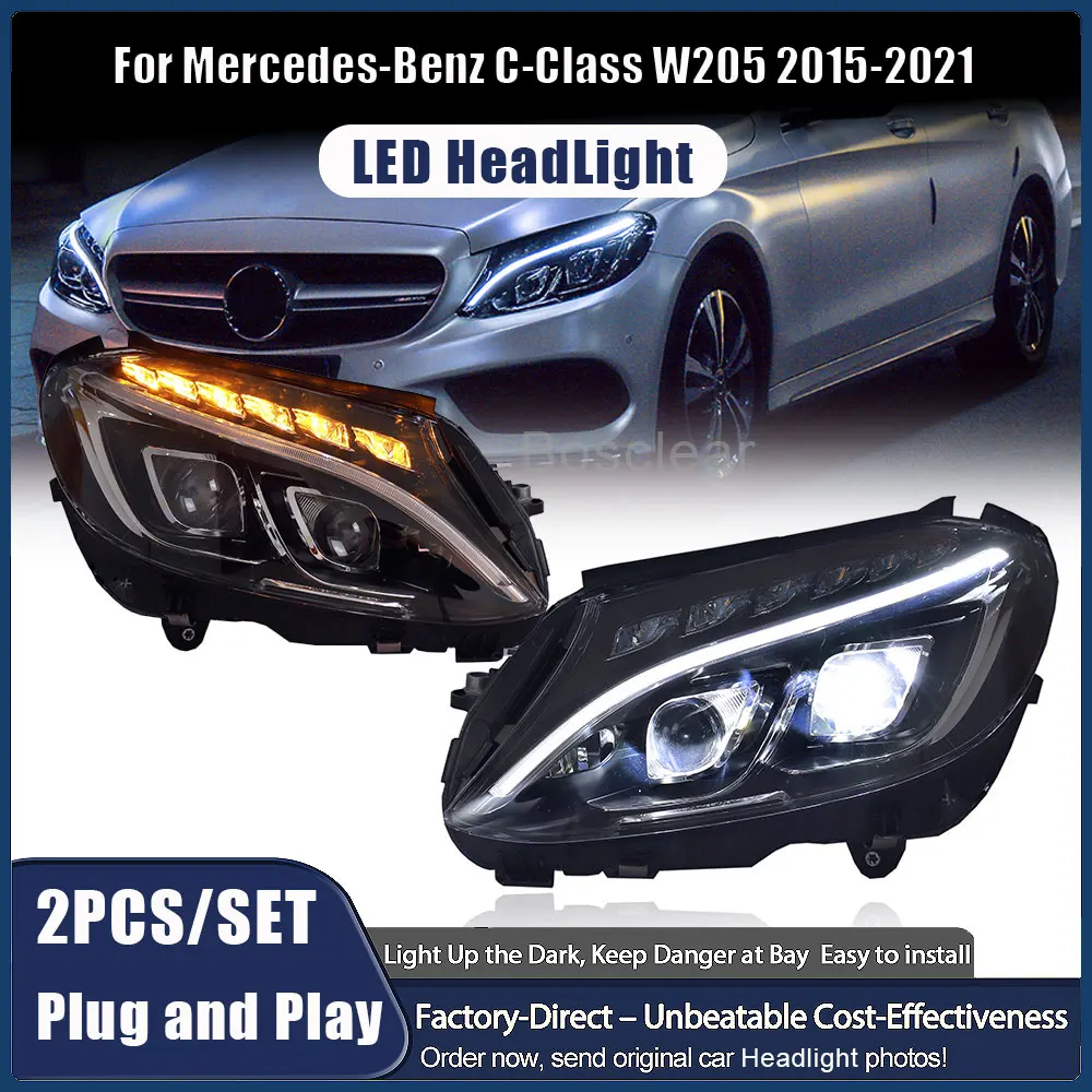 

Полностью светодиодные фары для Mercedes Benz C Class W205 C200 C250 C260 C300 2015-2021, фары дневного света, указатели поворота