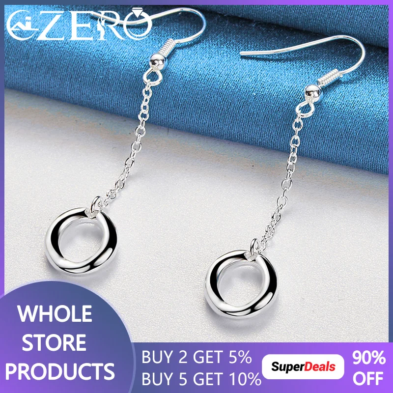 

ALIZERO 925 Sterling Silver Round Circle Long Drop Earrings For Women Earring Lady Fashion Wedding Engagement Party Jewelry