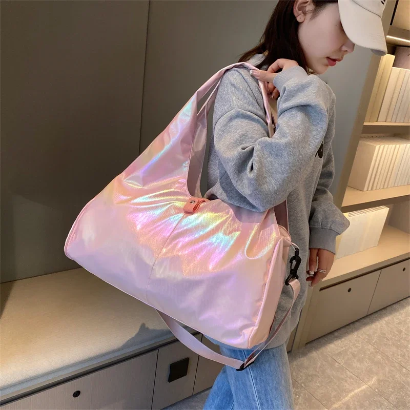 Fashion Multi-function Gym Travel Shine Cotton Portable Shoulder Handbags Women Bags Big Capacity Handbag With Large Pocket