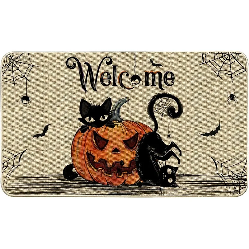 VIKAMA Halloween carpet I Hope You Brought Boos Ghost Pumpkin Witch Cat Bat Spider Web Decor, Spooky Fall Party Home Decor