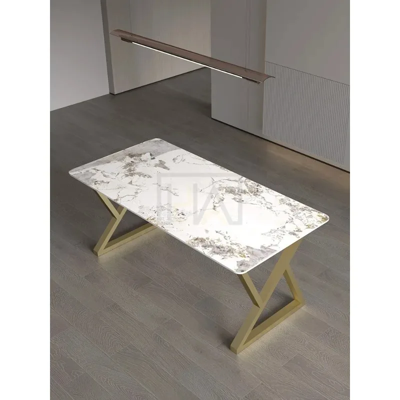 Metal foot bracket light luxury stainless steel rock slab leg marble wrought iron custom dining  tea table desk
