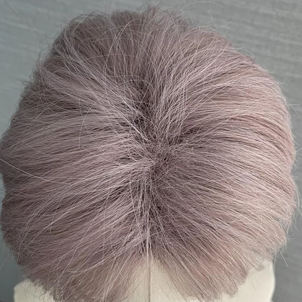 Grey Purple Men Short Straight Wig with Bangs Synthetic Fluffy  Cosplay Heat Resistant Wig for Daily Party