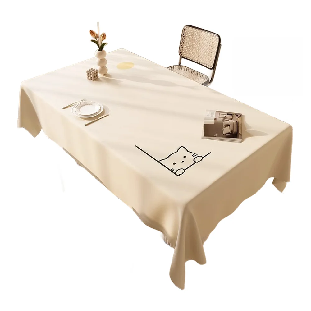 Waterproof Cream PVC Tablecloth Oil Resistant Soft Lambskin Texture Heat Resistant 80 cm x 120 cm Rectangle Table Cover