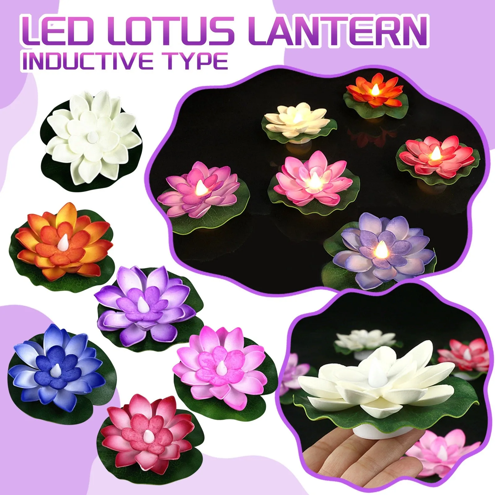 LED Floating Water-Sensing Lotus and Water Lily Light Color-Changing Waterproof Night Light for Pools  Garden Decorations
