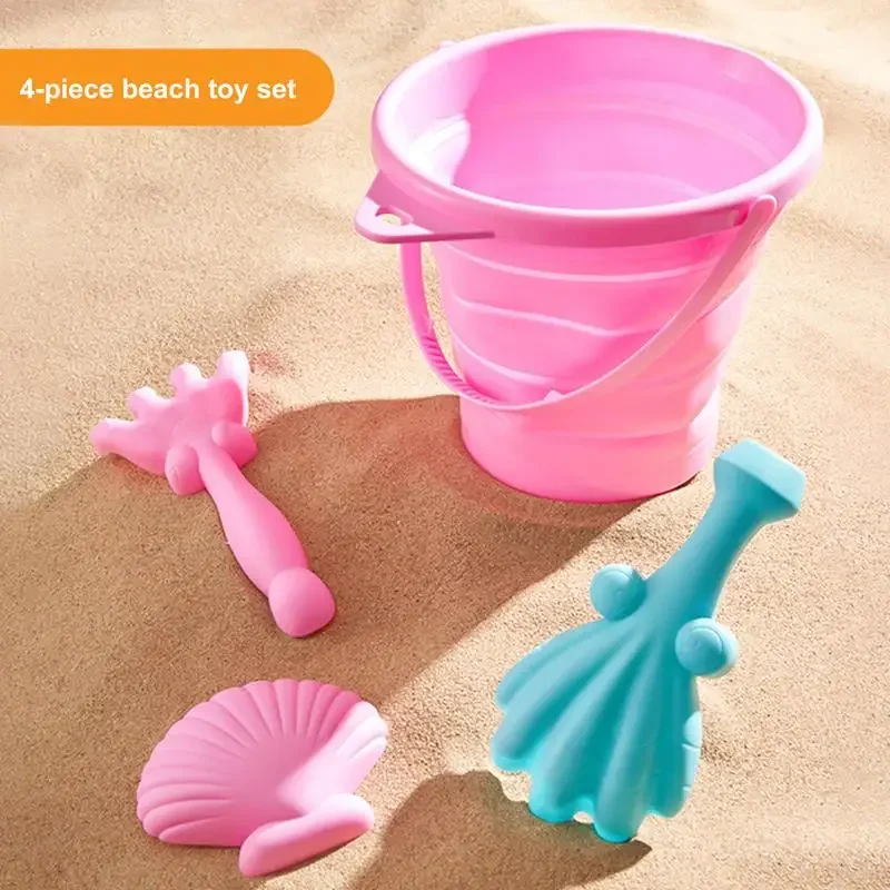 Foldable Beach Bucket Children\'s Foldable Bucket Play Sand Toys Bright Colors Silicone Beach Toys For Lake Backyard Beach Garden