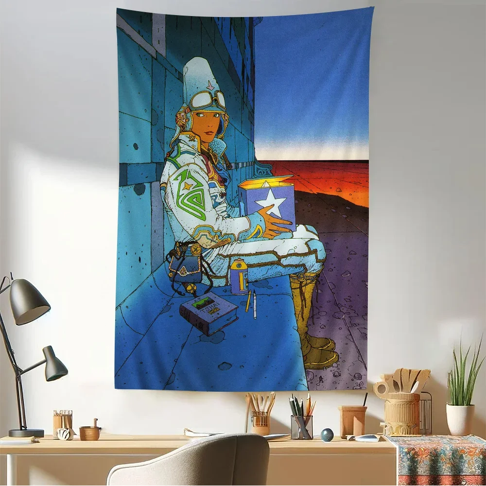 Moebius Cartoonist Hängender böhmischer Wandteppich, böhmische Wandteppiche, Mandala, Kawaii, Raumdekoration