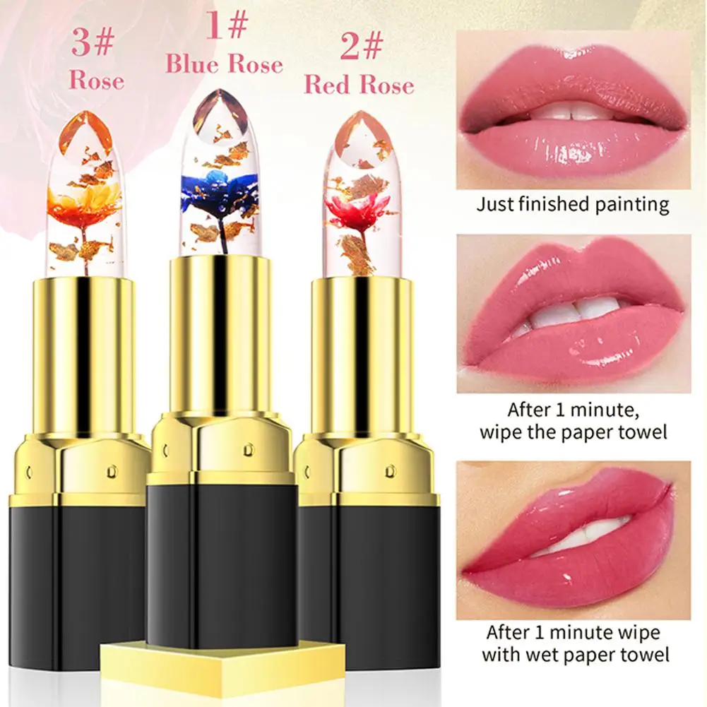 Flower Jelly Lipstick Temperature Color Changing Lip Balm Crystal Jelly Flower Lipstick Gloss Makeup Cosmetic Long Lasting