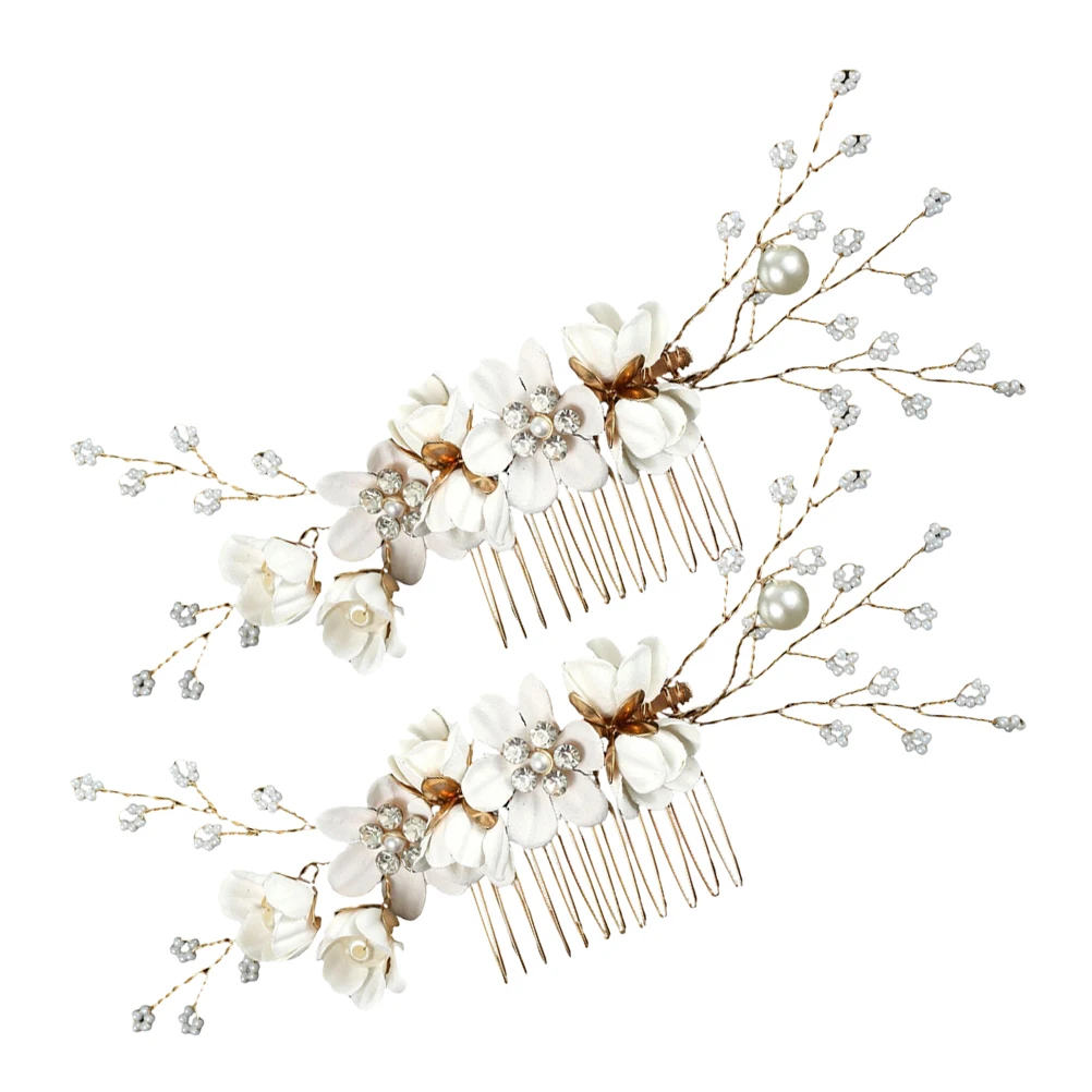 

2pcs Wedding Combs Brides Flower Rhinestones Combs Ladies Hair Clips Women'S Proms Bridal Shower Guest Hair Accessories